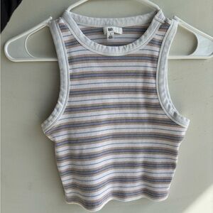 bp Cropped Ribbed Tank Top in White with Pastel Stripes